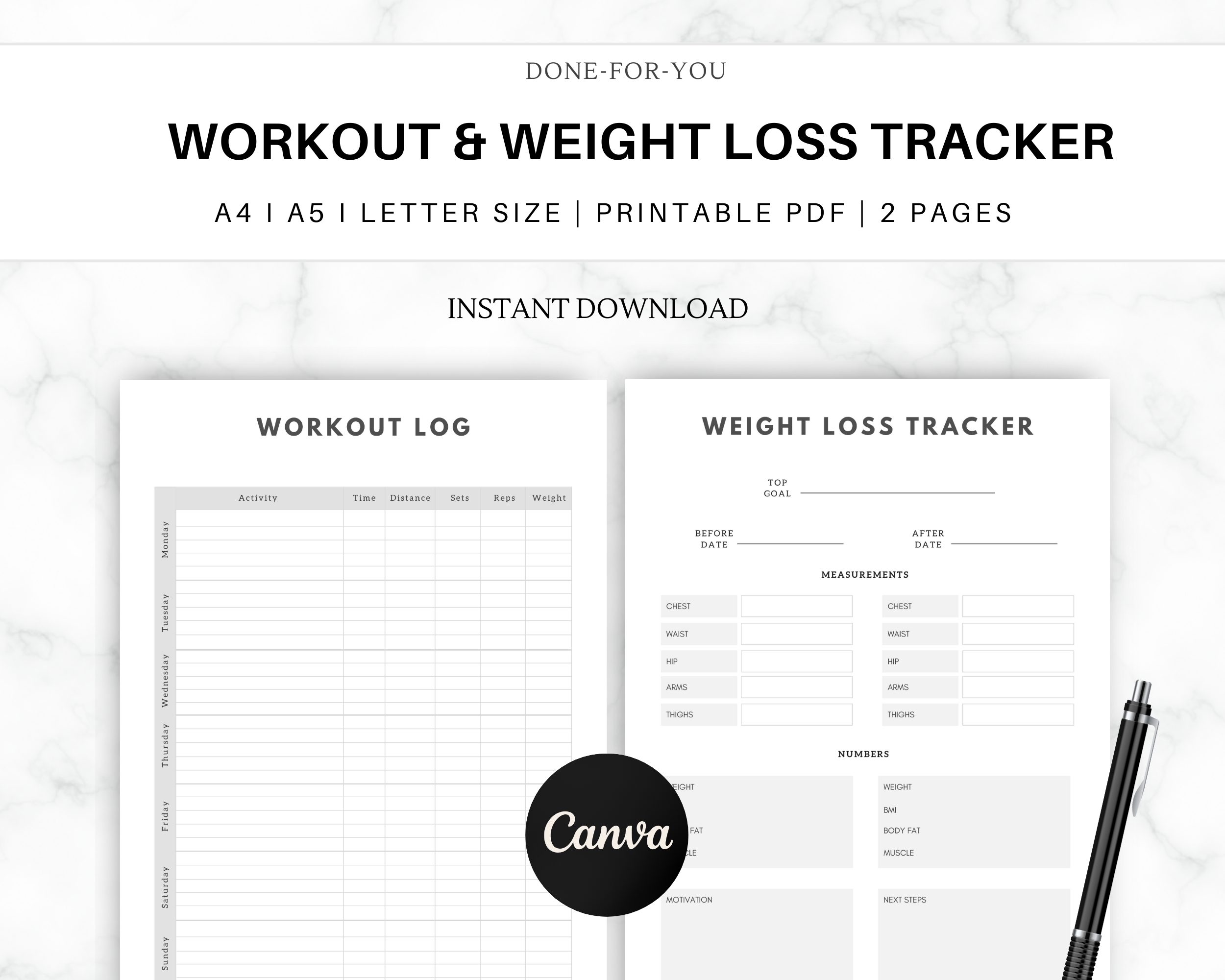 Workout Tracker | Instant Download | Canva Template