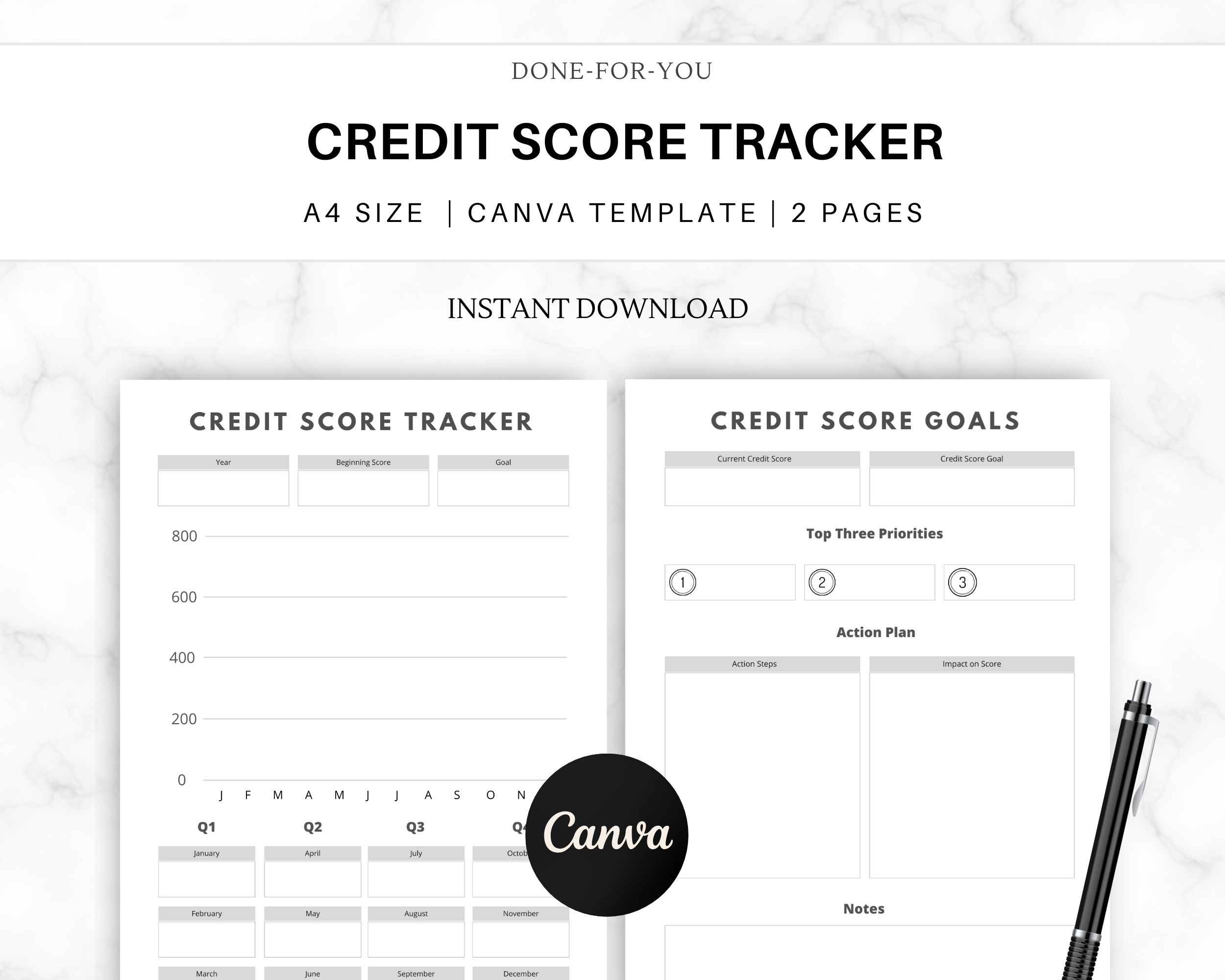 Credit Score Tracker, Instant Download Editable Canva, Digital Planner Template