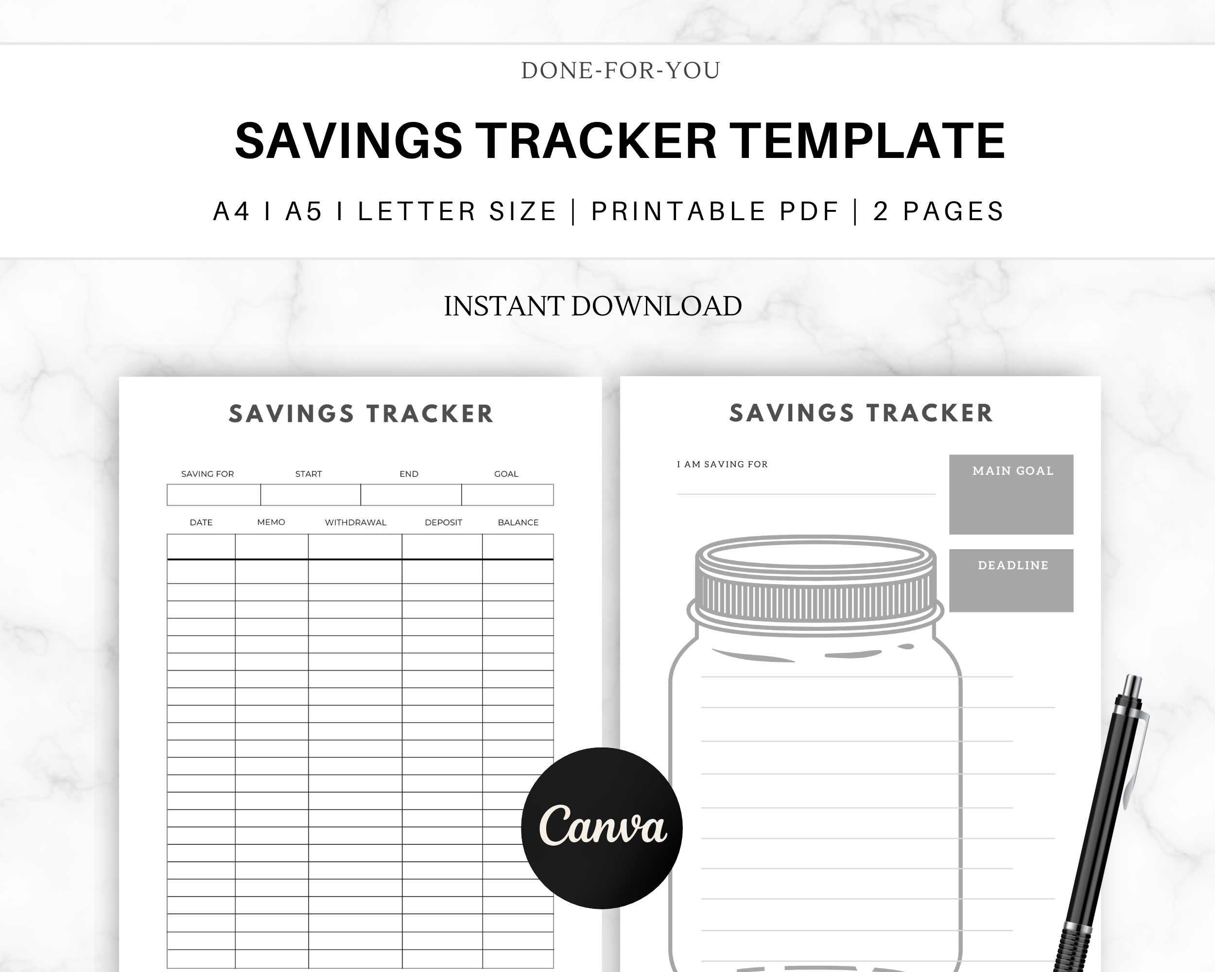 Savings Tracker | INSTANT DOWNLOAD EDITABLE | CANVA TEMPLATE