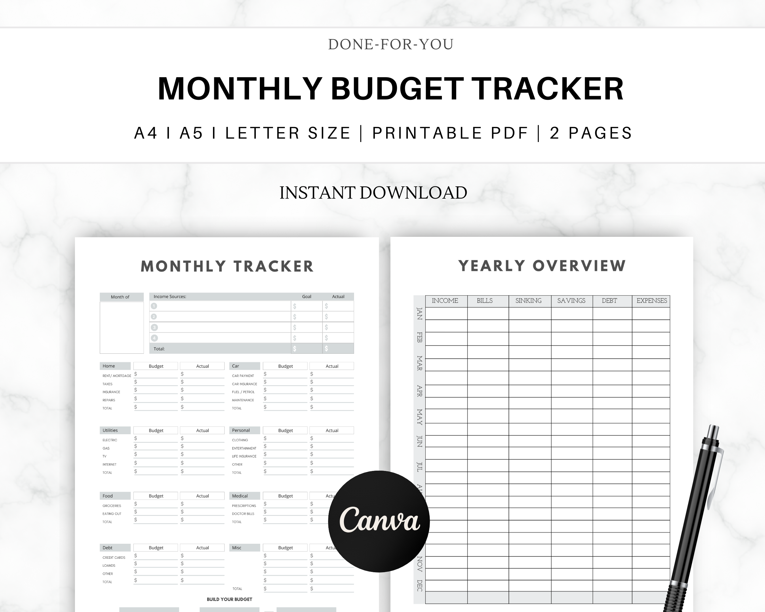 Monthly Budget Tracker | Editable Canva Template