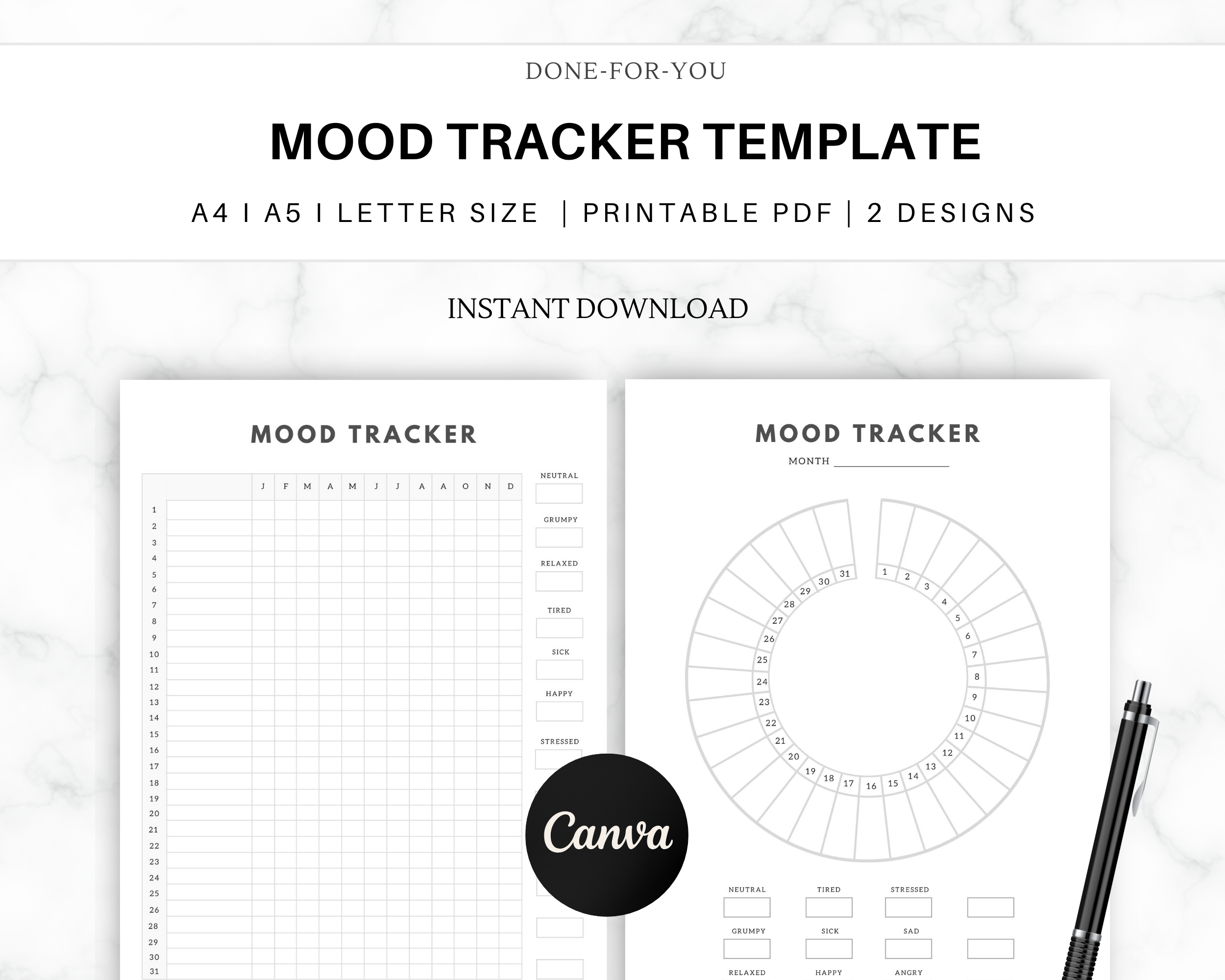 Mood Tracker, Instant Download Editable Canva, Digital Tracker Template