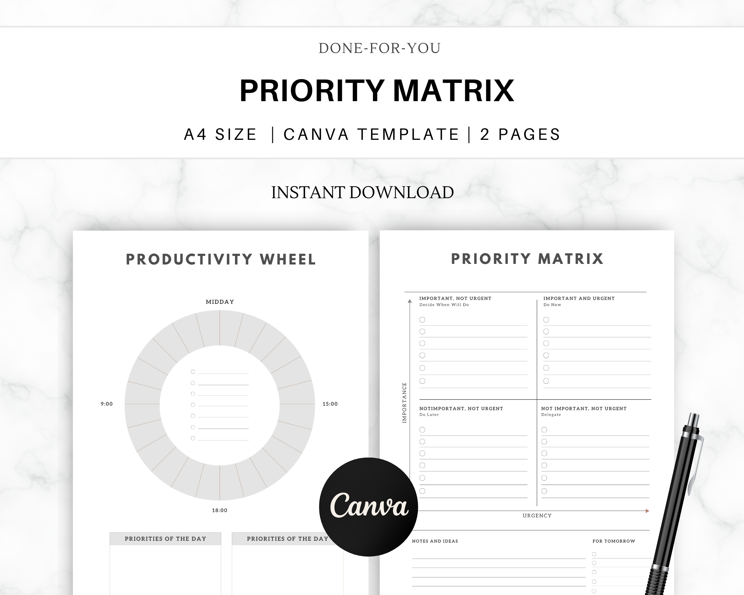 Priority Matrix | Instant Download | Editable Canva Template