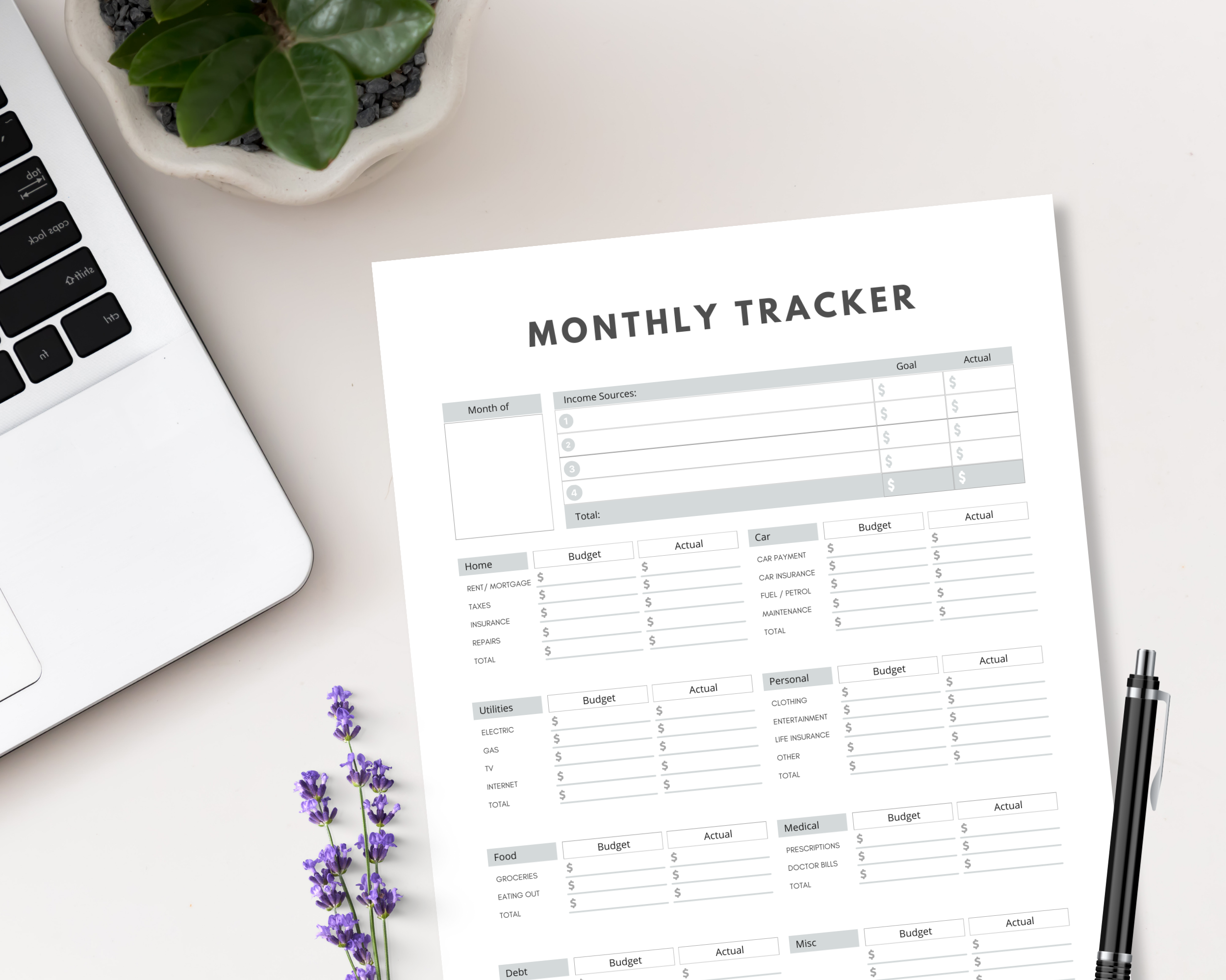 Monthly Budget Tracker | Editable Canva Template