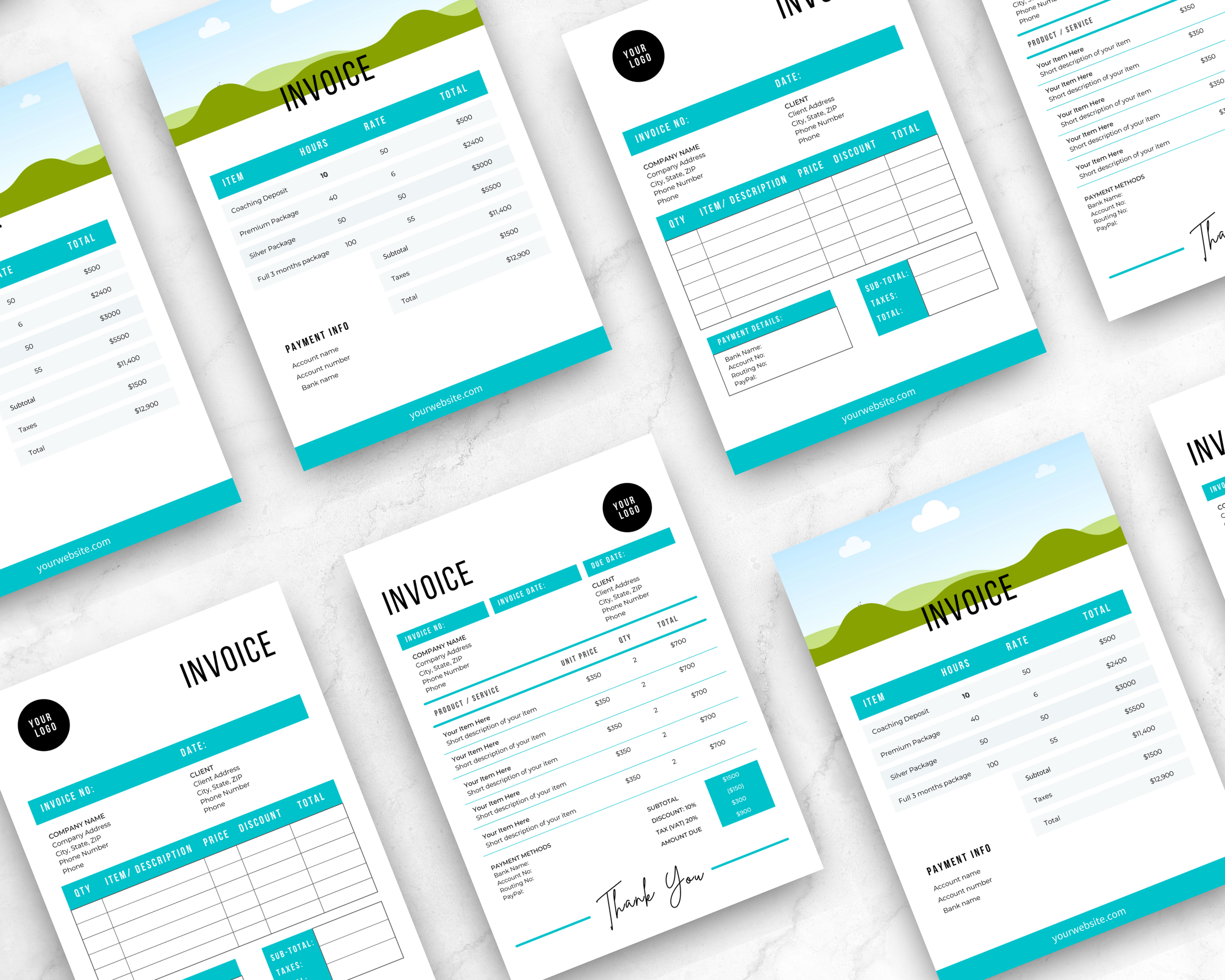 Bundle of 3 Editable Green Invoice Templates