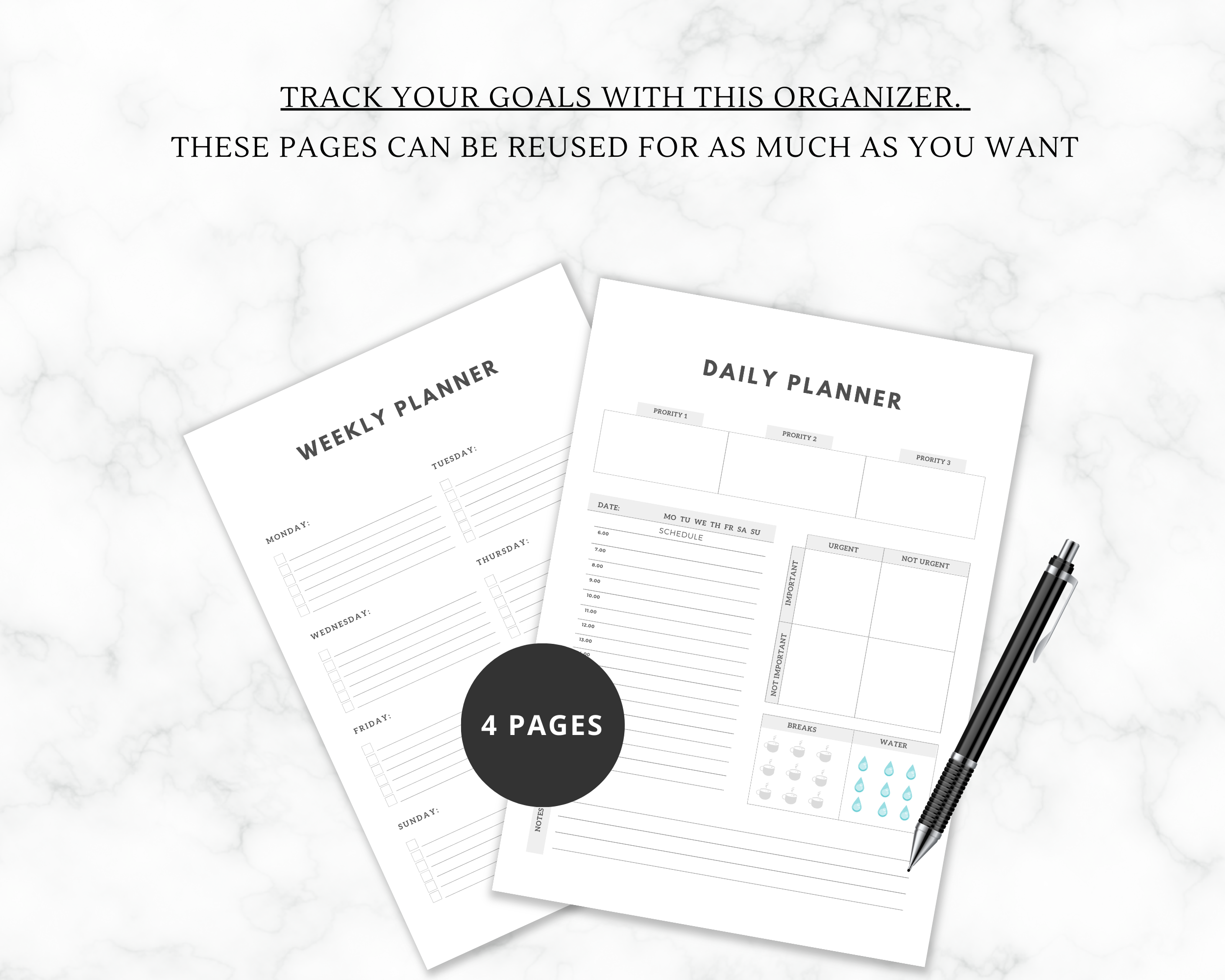 Daily Planner | Weekly Planner | Monthly Organizer | Yearly Organizer | Canva Template A4