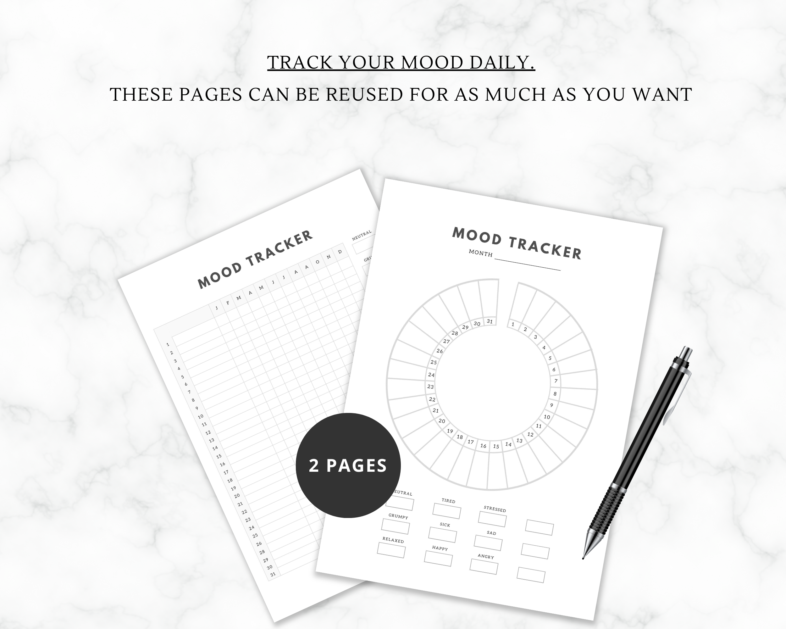 Mood Tracker, Instant Download Editable Canva, Digital Tracker Template