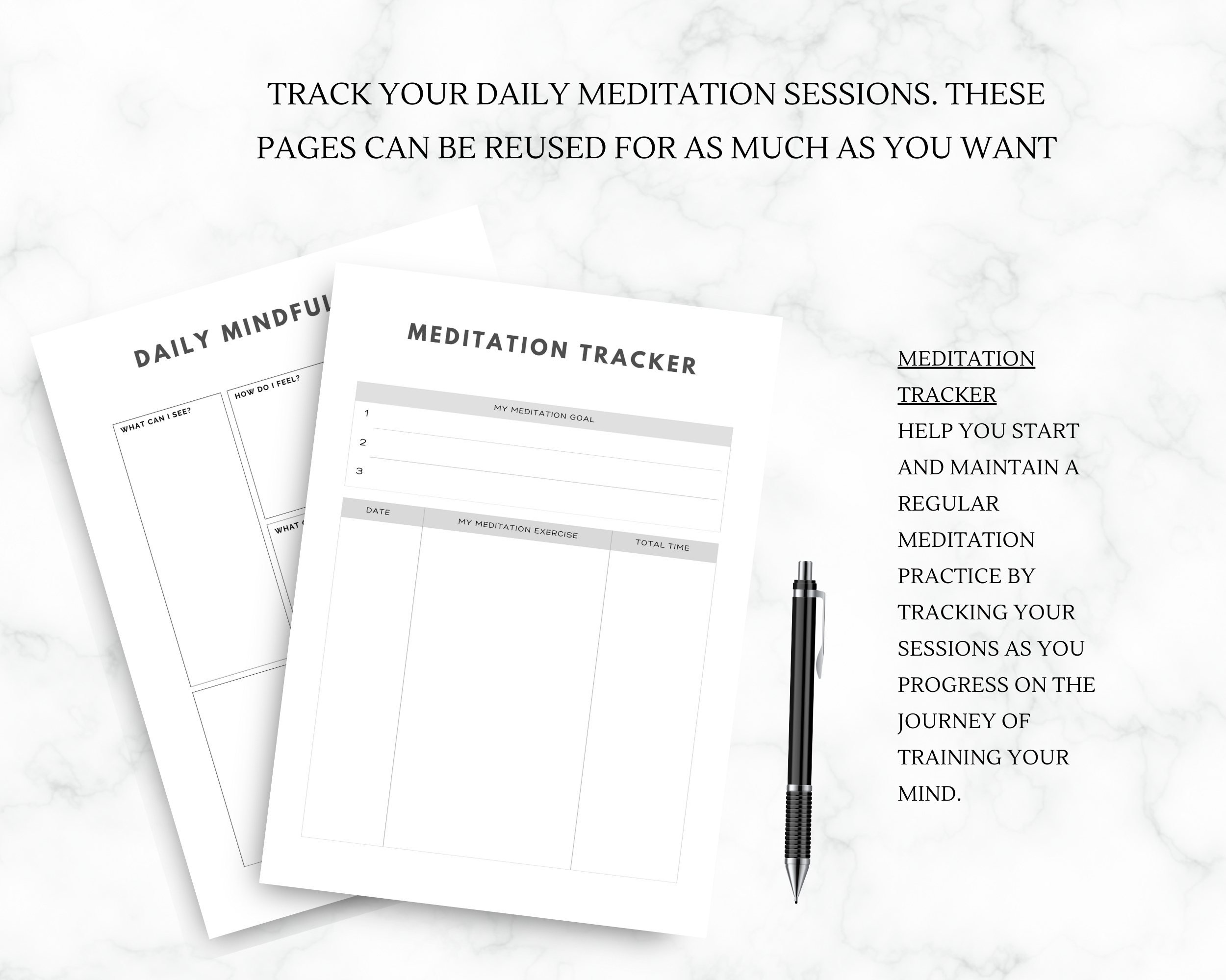 Meditation Tracker, Canva Template, Instant Download