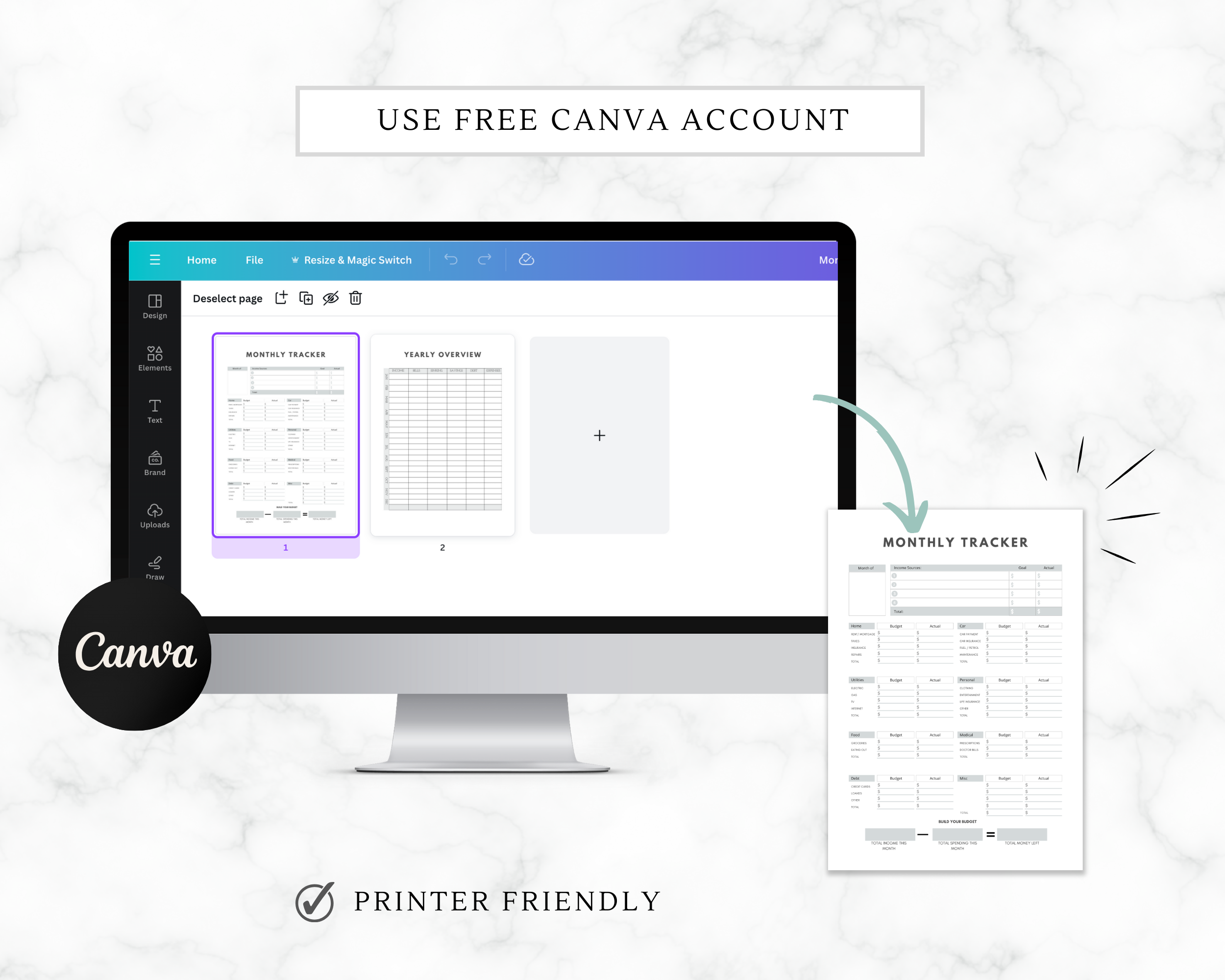 Monthly Budget Tracker | Editable Canva Template