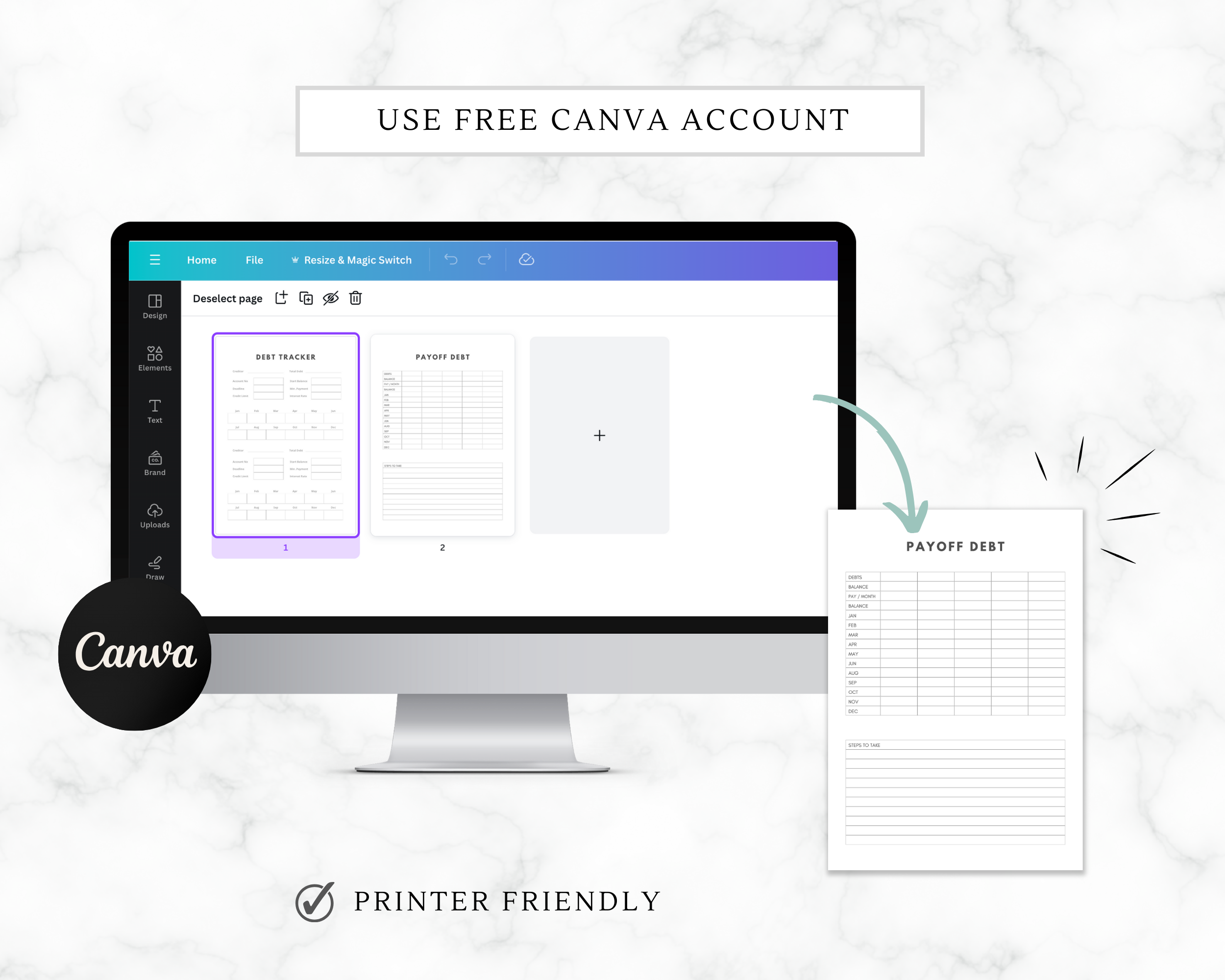 Debt Tracker, Finance Planner, Canva Template, Digital Tracker Template