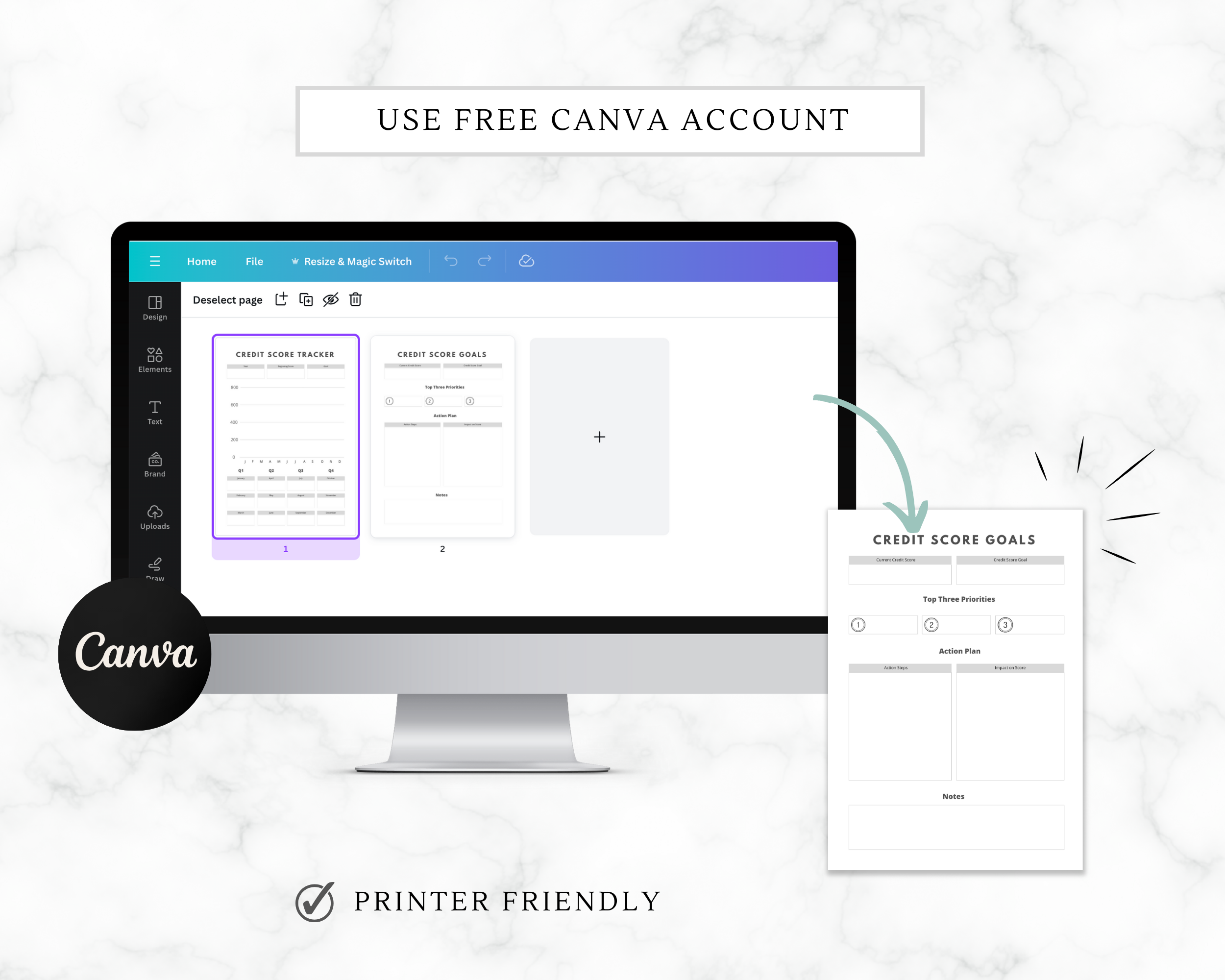 Credit Score Tracker, Instant Download Editable Canva, Digital Planner Template