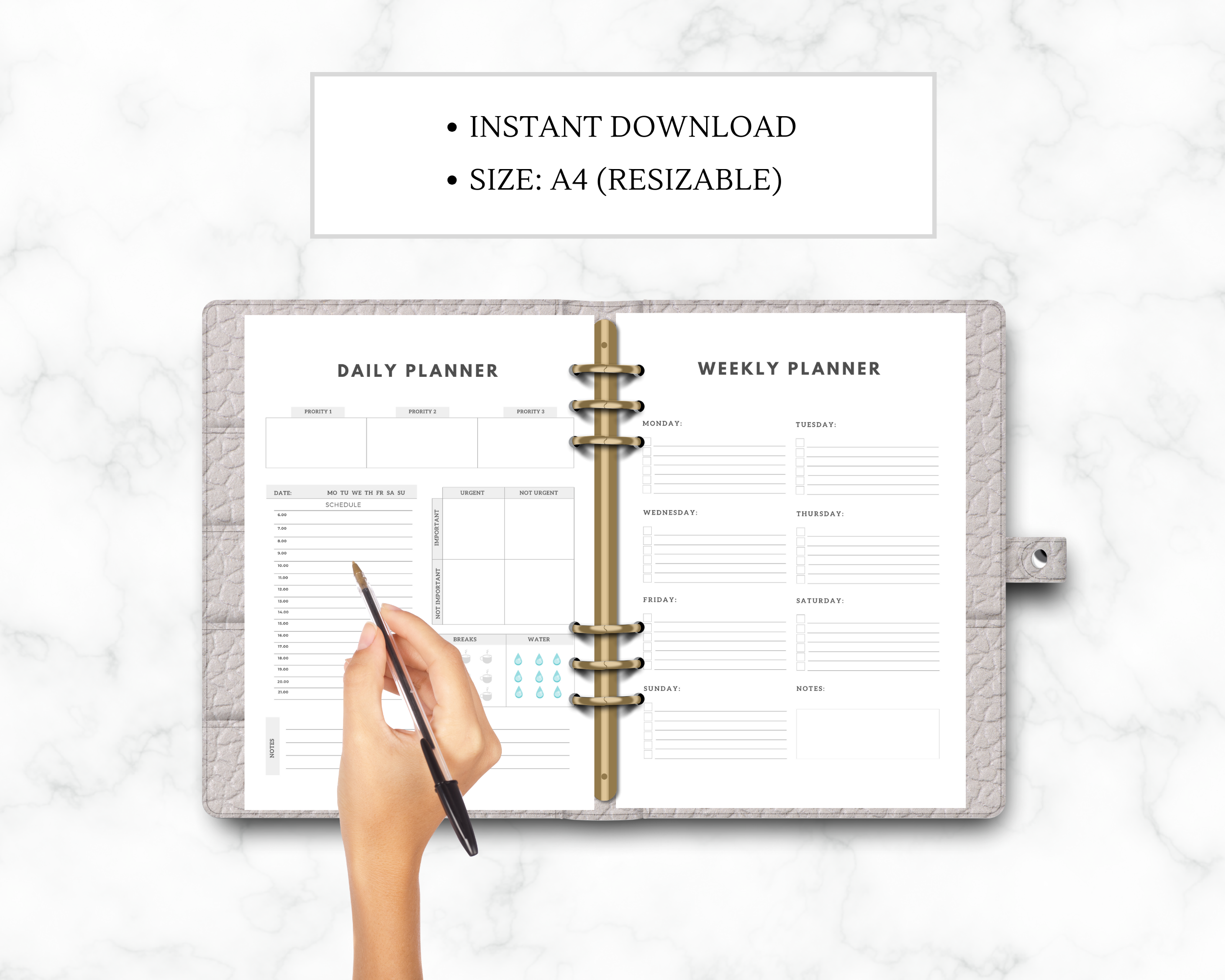 Daily Planner | Weekly Planner | Monthly Organizer | Yearly Organizer | Canva Template A4